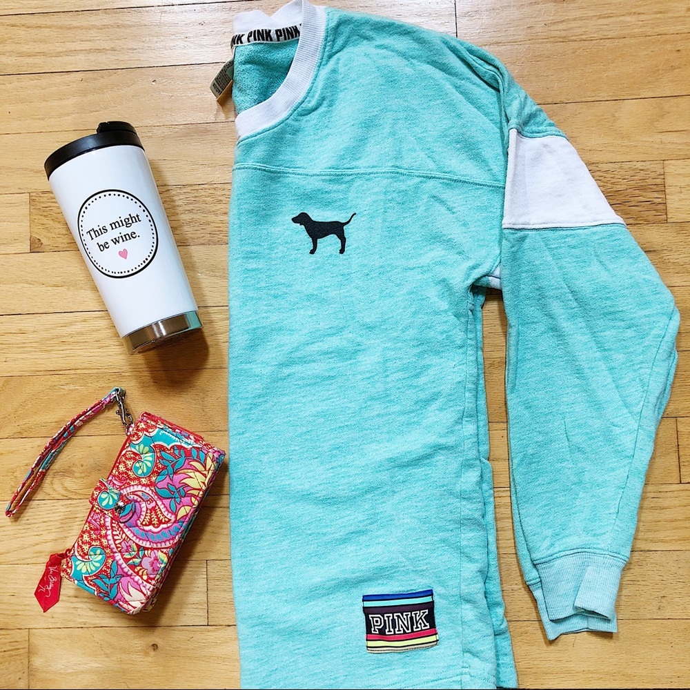 PINK Vneck Varsity Sweater